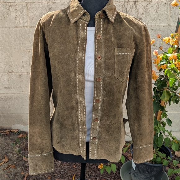 90s VTG Brown Leather Button Up Shirt - Picture 12 of 13